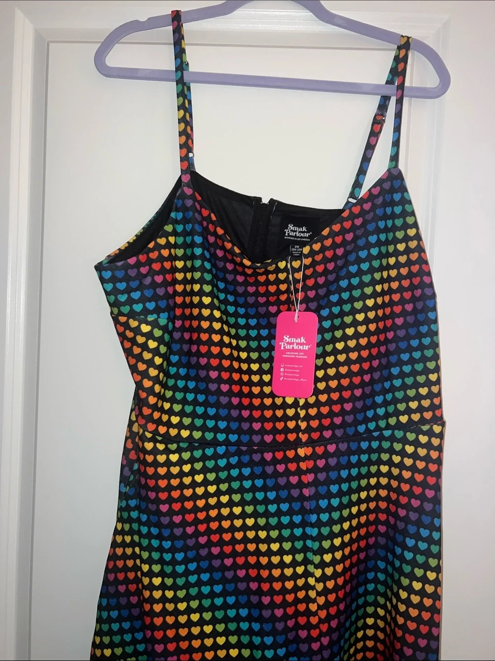 Smak Parlour Black & Rainbow Heart Chevron Midi Skirt